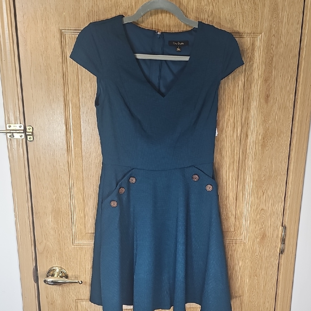 City Studio Teal Mini Dress with Button Details